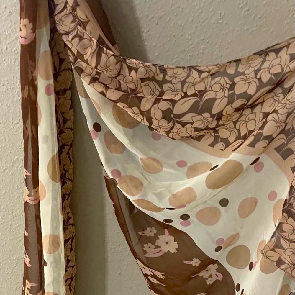 BIG, ECCENTRIC 62" x 20" Semi-Sheer SCARF Floating Polka Dots and leaf Pattern